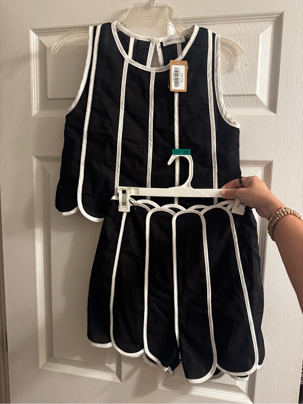 Black & White Piped Two-Piece Women’s Short Set - Picture 2 of 3